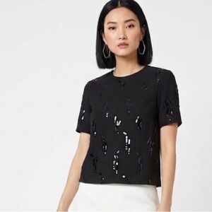 Victoria Beckham - women’s Sequin Embellished crepe Blouse short sleeve Top SZ 8